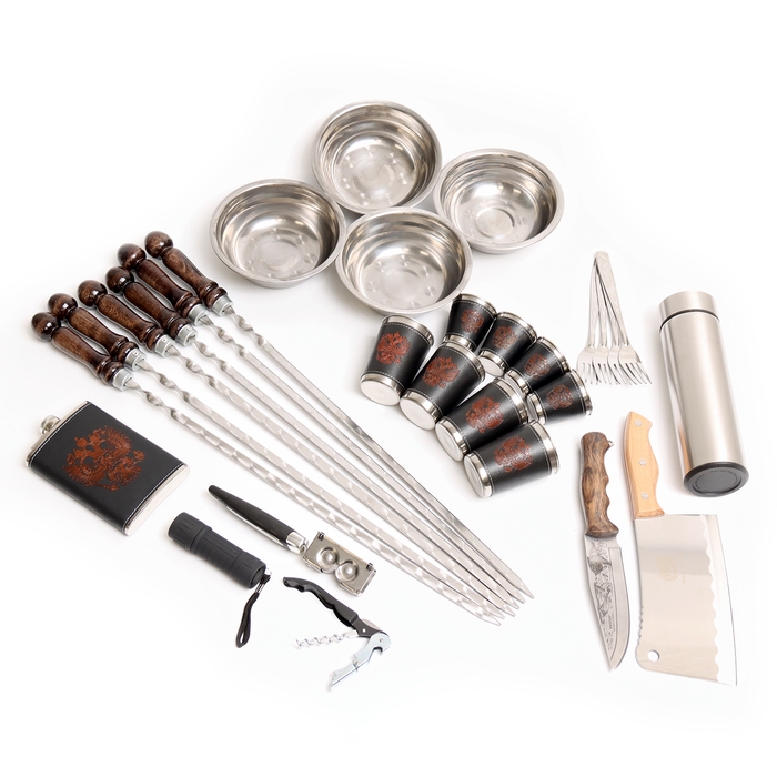 Набор с шампурами подарочный  Набор с шампурами подарочный "Буйвол" №30, в кейсе из эко-кожи