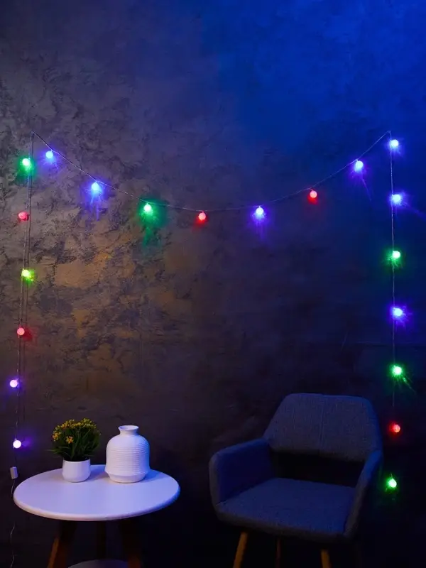 Гирлянда &laquo;Нить&raquo; 5 м с насадками &laquo;Шарики акриловые&raquo;, IP20, прозрачная нить, 20 LED, свечение мульти (RG/RB), мигание, 220 В