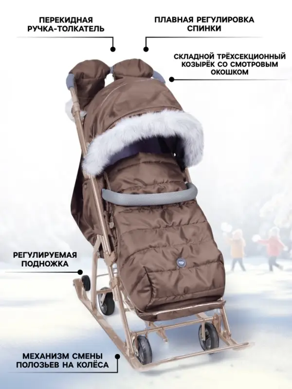 Санки - коляска «Ника Детям 7-5SK», чехол для ног, рукавички, сумка, бежевый Санки - коляска «Ника Детям 7-5SK», чехол для ног, рукавички, сумка, бежевый