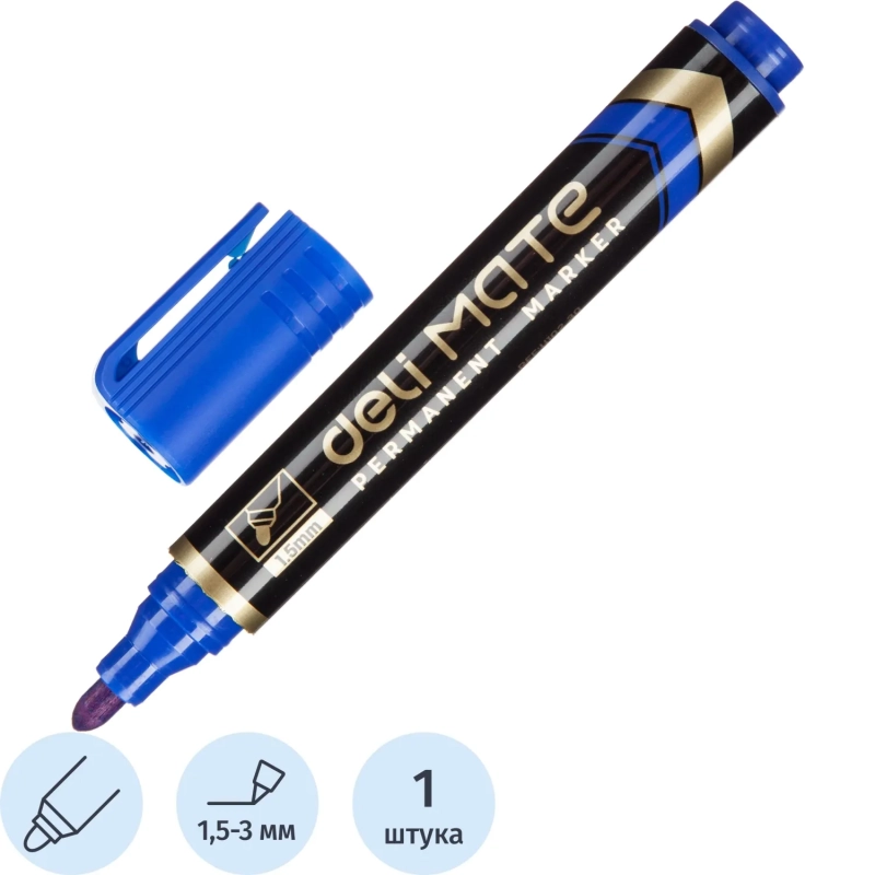 Маркер перманентный Deli Mate 1,5-3 мм синий кругл.нак.EU10230