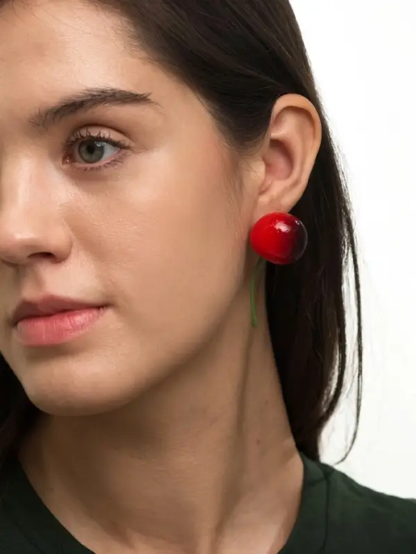 Серьги &laquo;Вишня&raquo;, красные в золоте