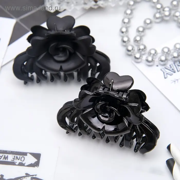 Крабик для волос «Ночка», роза, 6.8 см, матовый и глянец, МИКС Крабик для волос «Ночка», роза, 6.8 см, матовый и глянец, МИКС