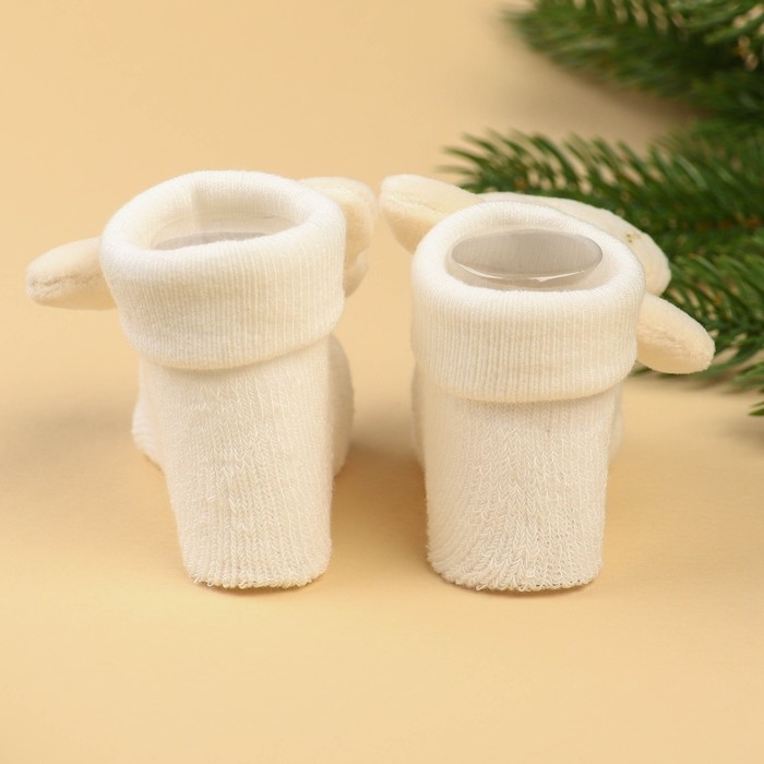 Подарочный набор новогодний: повязка на голову и носочки - погремушки на ножки «Зайка», цвет бежевый Подарочный набор новогодний: повязка на голову и носочки - погремушки на ножки «Зайка», цвет бежевый