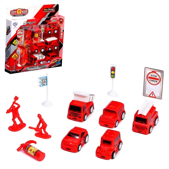 Набор детских машинок «Пожарная служба», инерция, 5 шт., аксессуары Набор детских машинок «Пожарная служба», инерция, 5 шт., аксессуары