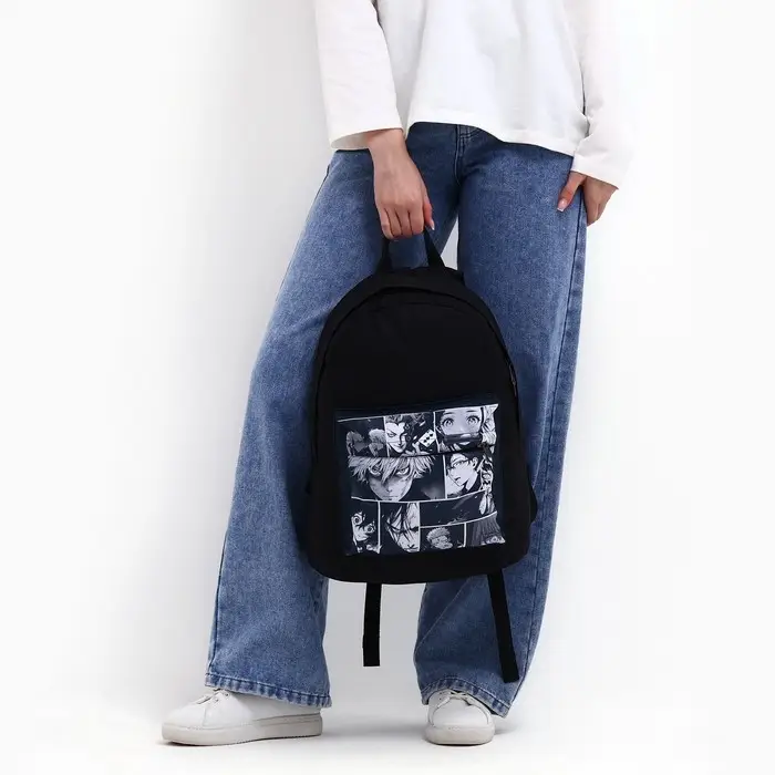 Рюкзак школьный молодёжный &laquo;Аниме&raquo;, 33&times;13&times;37, отдел на молнии, карман, чёрный