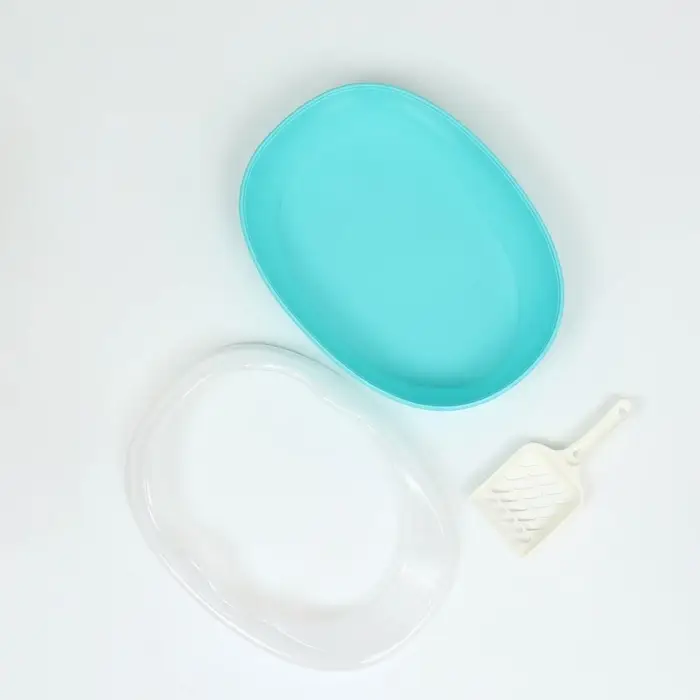 Туалет для кошек, 38&times;28&times;15 см, округлый, с бортиком и совком, синий