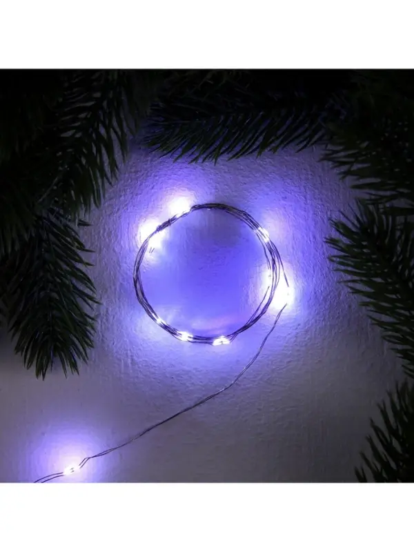 Гирлянда &laquo;Нить&raquo; 1 м роса, IP20, серебристая нить, 10 LED, свечение белое, 3 режима, батарейки AG13&times;3 (в комплекте)