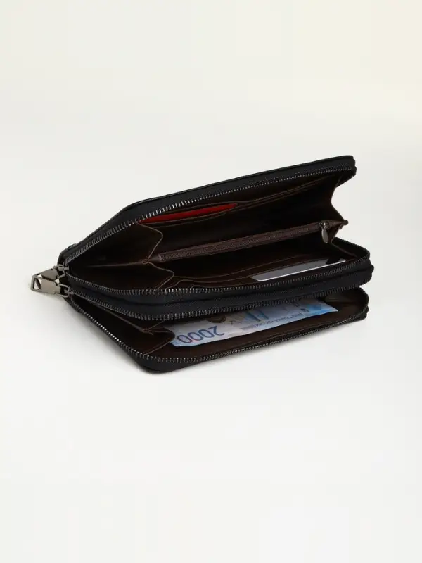 Портмоне-клатч мужской TEXTURA, с ручкой, чёрное