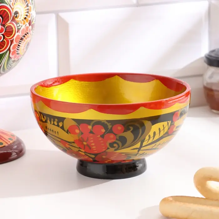 Пиала дерево хохлома, 13&times;7 см, 300 мл