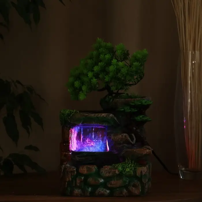 Фонтан настольный «Мельница на камнях под деревом», 12×18×29 см, с подсветкой, без шарика