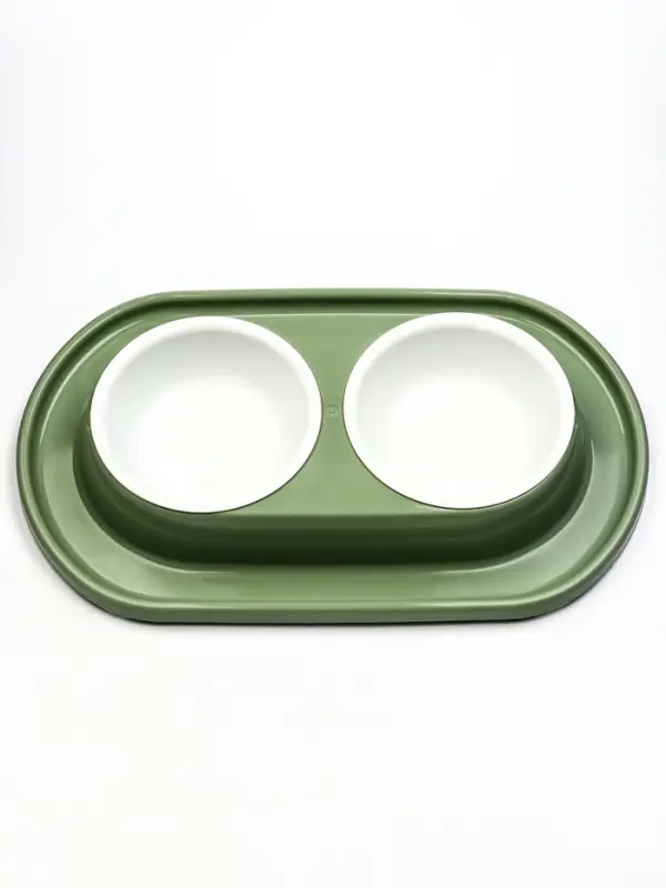 Миска двойная для животных &laquo;Мур-мяу&raquo;, 300 мл, на подставке, пластик, цвет фисташковый