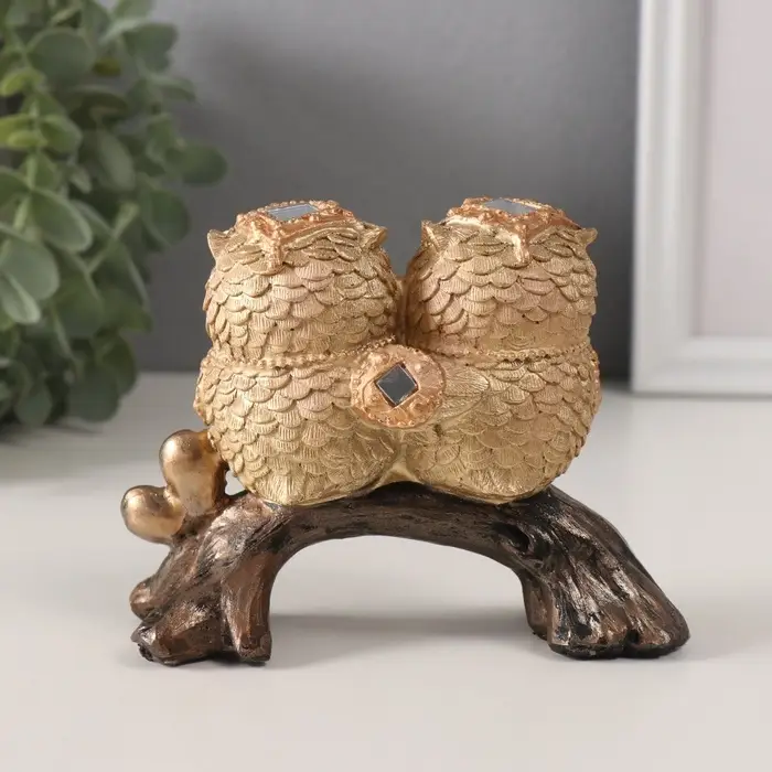 Фигурка полистоун &laquo;Совята на коряге с зеркальными листьями&raquo;, 12.5&times;5.5&times;9.5 см