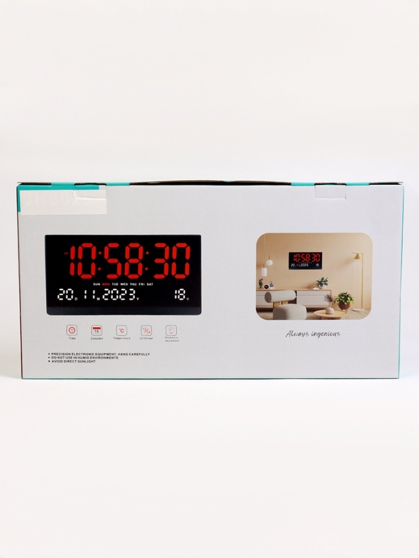 Часы электронные настенные, календарь и термометр, 47.5 х 25.3 см, белые цифры 10.8 х 5.3 см   10766