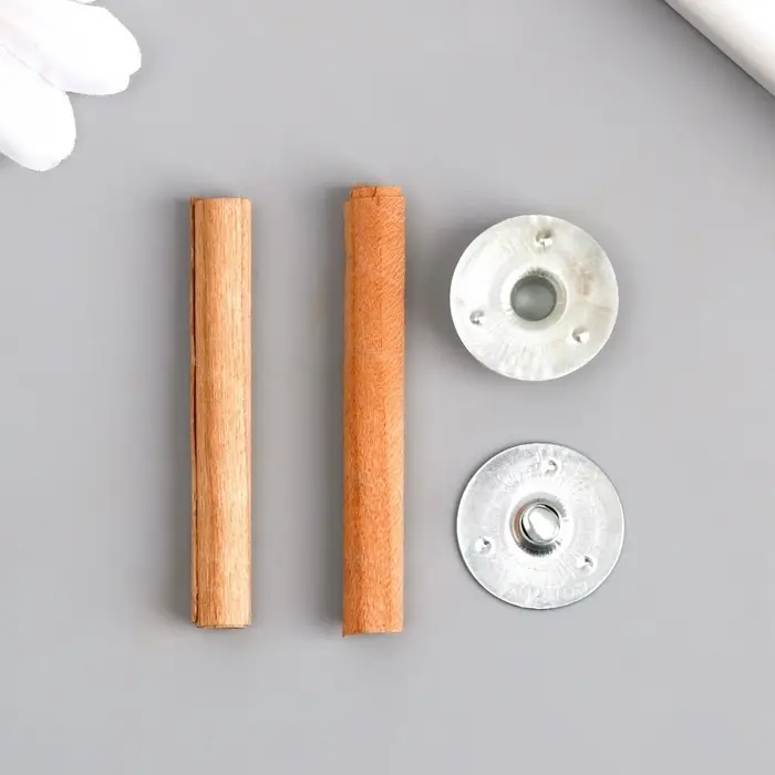 Фитиль для свечи дерево с металлическим держателем, круглый, набор 2 шт., 0.6&times;5 см