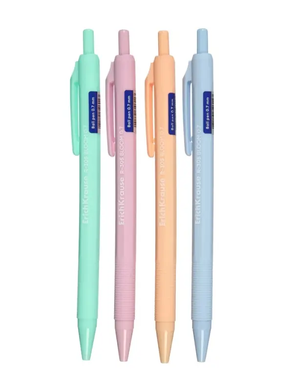 Ручка шариковая автоматическая ErichKrause R=305 Matic Pastel bloom, узел 0.7 мм, синяя, 4 В