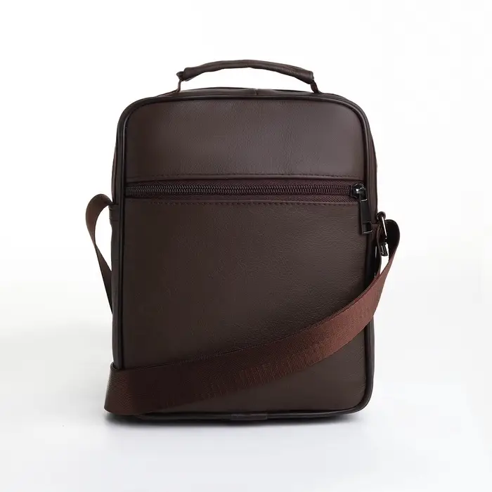 Сумка кросс-боди мужская на молнии, с ручкой, 3 наружных кармана, 18&times;8.5&times;22 см, коричневая