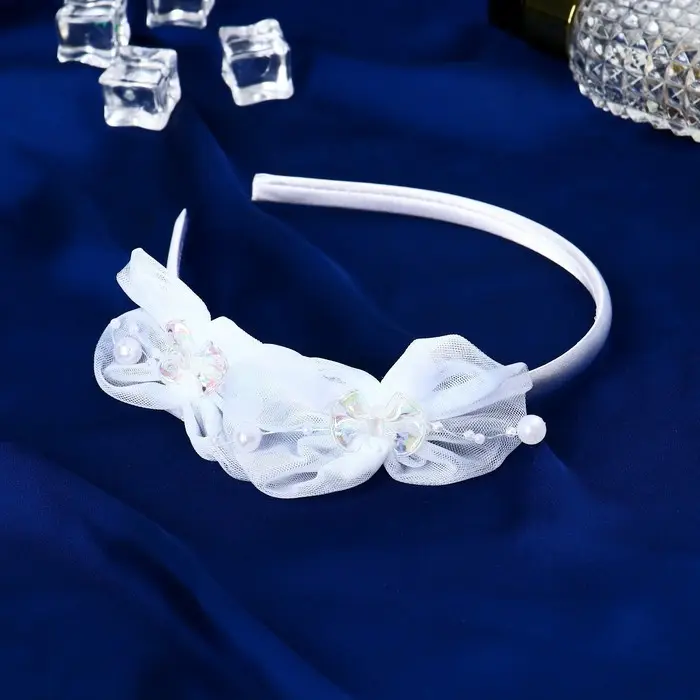 Ободок для волос «Николь», бусинки ромашки, 1 см, белый Ободок для волос «Николь», бусинки ромашки, 1 см, белый