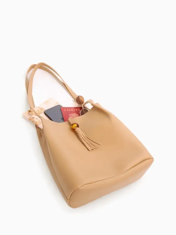 Сумка - мешок женская на магните, 25&times;10&times;26 см, бежевая