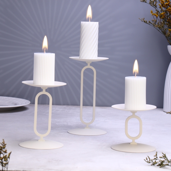 Набор подсвечников 10х20; 10х15; 10х10 см, белый Набор подсвечников 10х20; 10х15; 10х10 см, белый