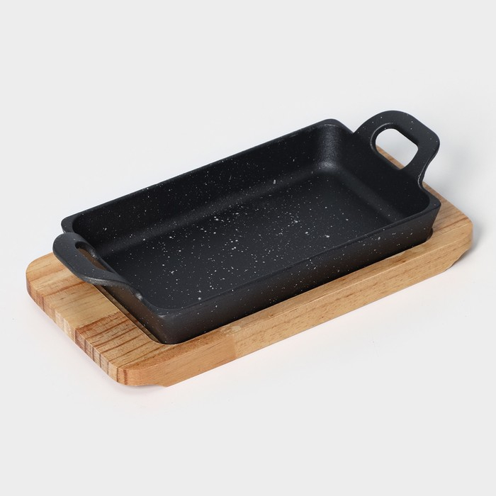 Сковорода чугунная «Ночь», 25×12×3 см, на деревянной подставке