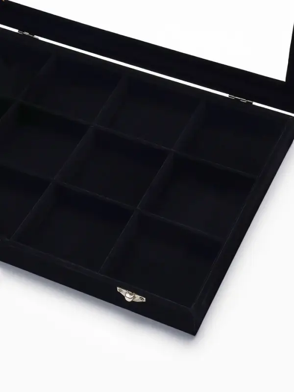 Шкатулка для украшений 12 ячеек, стеклянная крышка, 35&times;24&times;4.5 см, чёрная