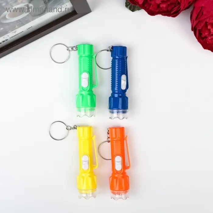 Фонарик брелок для ключей на кольце «Вспышка», с держателем, 7.3×2×2 см, МИКС Фонарик брелок для ключей на кольце «Вспышка», с держателем, 7.3×2×2 см, МИКС