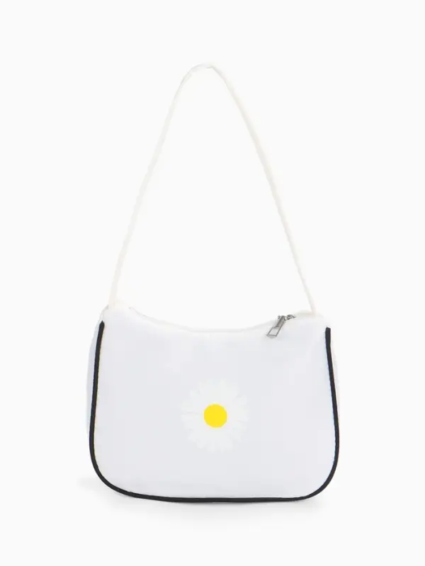 Сумка молодёжная на молнии, с принтом, 24&times;6.5&times;17 см, белая