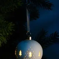 Ёлочный шар &laquo;Ёлочки&raquo;, 6.9&times;6.9&times;5.9 см, 1 LED, керамика, от батареек LR44&times;2, свечение тёплое белое