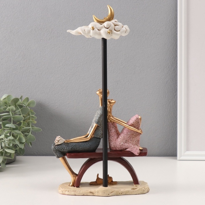 Сувенир полистоун  Сувенир полистоун "Пара с собачкой под тучей с месяцем" розово-голубой 7х16х31 см