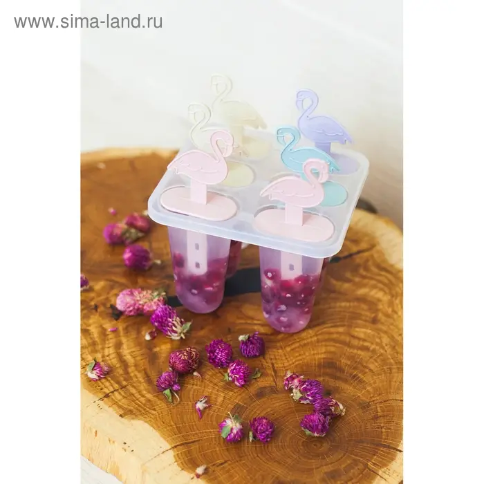 Форма для мороженого &laquo;Фламинго&raquo;, 12.5&times;11.5&times;14.5 см, 6 ячеек, пластик, прозрачная