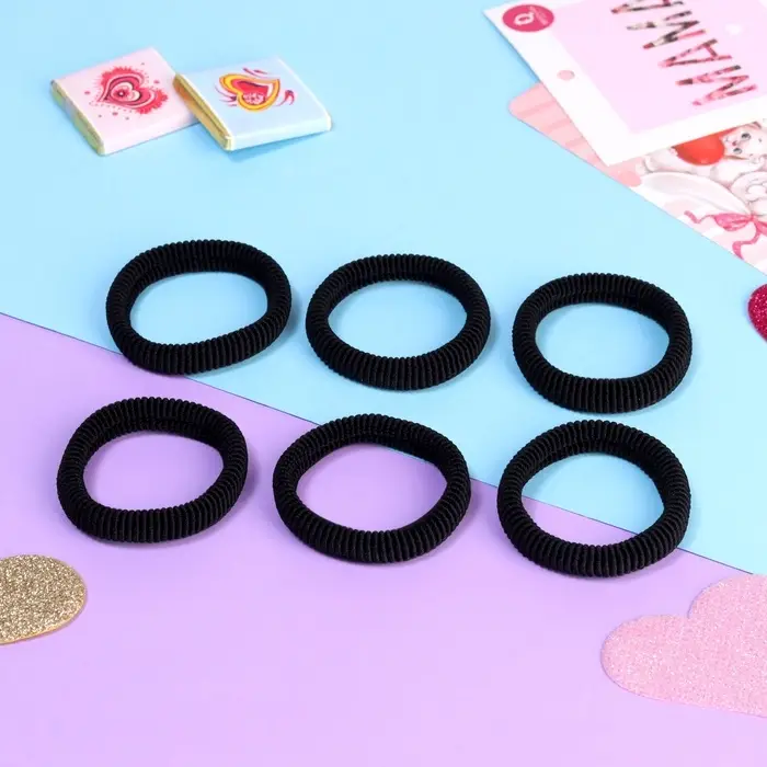 Резинки для волос «Заюшка», набор 6 шт., люблю тебя сердце, 4 см, чёрные