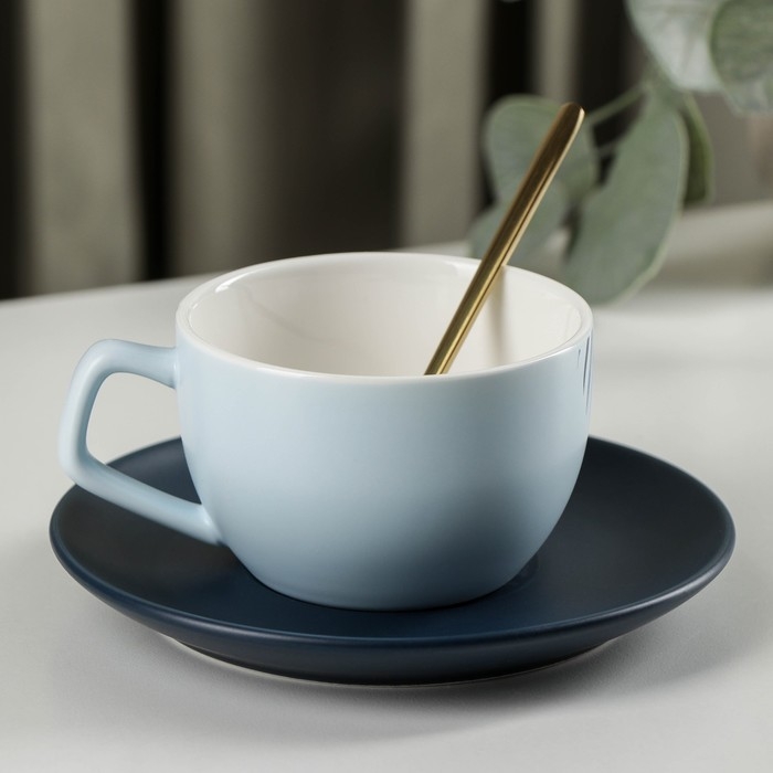 Чайная пара керамическая с ложкой «Ариэль», 2 предмета: чашка 250 мл, блюдце Чайная пара керамическая с ложкой «Ариэль», 2 предмета: чашка 250 мл, блюдце