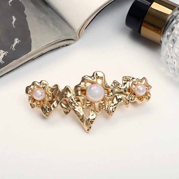 Заколка-автомат для волос Заколка-автомат для волос "Либерти бусины" молния, 8 см, золото