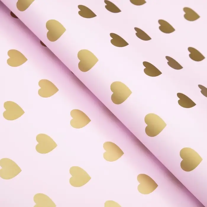 Пленка матовая «Золотые сердца», светло - розовый, 58×58 см