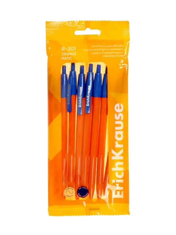 Набор ручек шариковых автоматических ErichKrause R=301 Matic Orange, 8 штук, узел 0.7 мм, синий