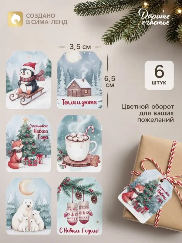 Шильдик новогодний на подарок &laquo;С Новым годом!&raquo;, 6 шт., 5&times;6.5 см, голубой, бирюзовый