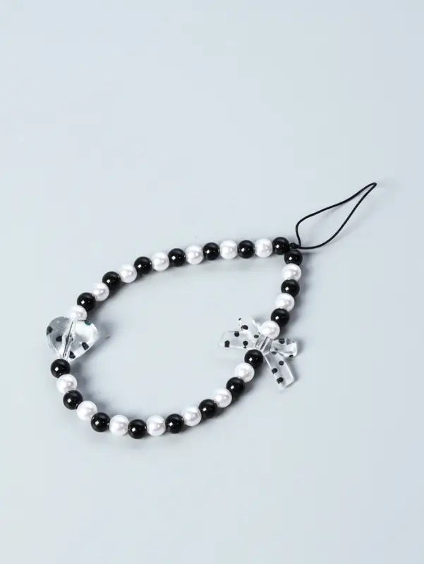 Брелок - подвеска для ключей &laquo;Бант и сердце&raquo;, чёрно-белый, 14.5 см