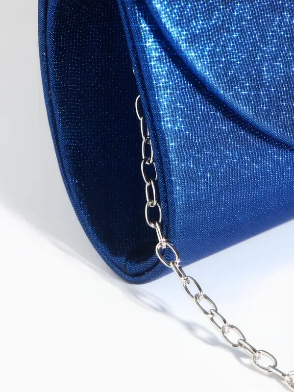 Сумка-клатч вечерняя на магните, на серебристой цепочке, синяя