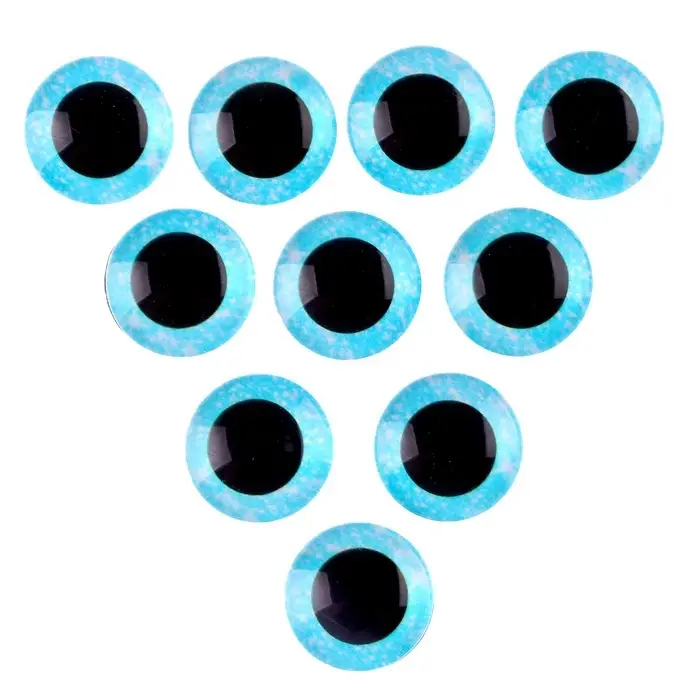 Глаза на клеевой основе, набор 10 шт., размер 1 шт. &mdash; 16 мм, цвет голубой с блёстками