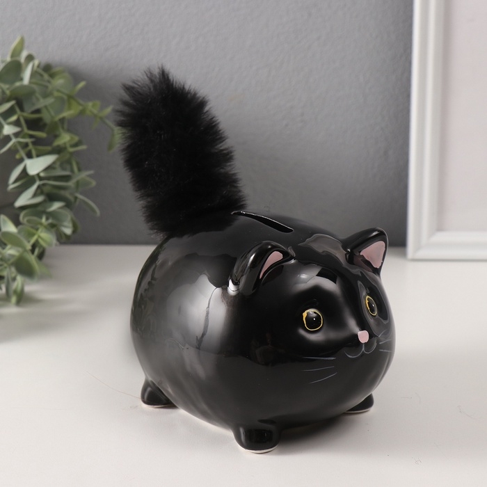 Копилка керамика Копилка керамика "Чёрный котёнок с пушистым хвостом" 11х9х15 см