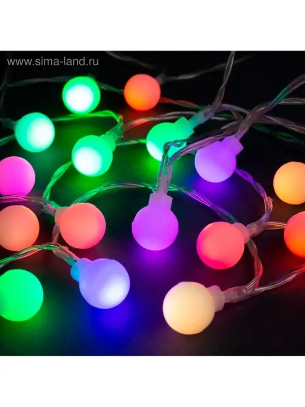Гирлянда &laquo;Нить&raquo; 3 м с насадками &laquo;Шарики&raquo;, IP20, прозрачная нить, 20 LED, от батареек АА&times;3, свечение мульти