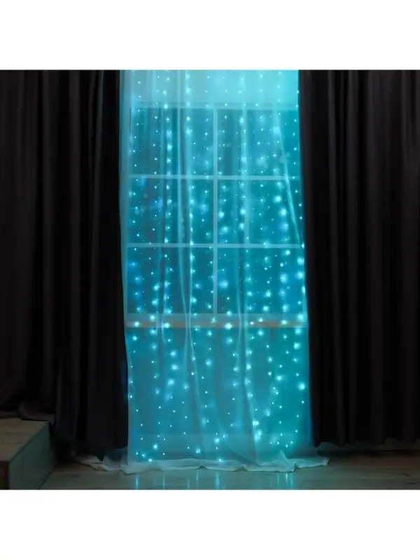 Гирлянда &laquo;Занавес&raquo; 2.8&times;3 м, роса на крючках, с пультом, IP20, серебристая нить, 300 LED, свечение аквамарин, 8 режимов, USB