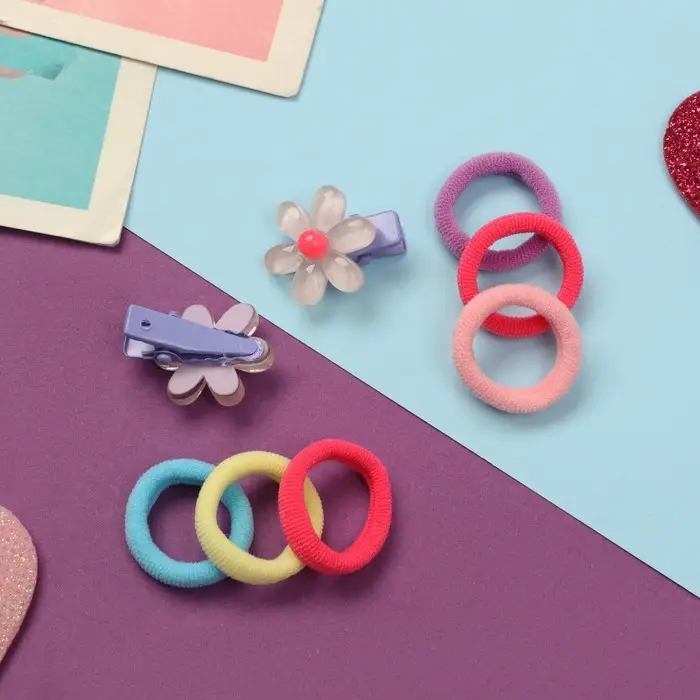 Набор для волос Набор для волос "Карамель" (10 резинок 1,5 см, 2 зажима 2,5 см) ромашки, сиреневый