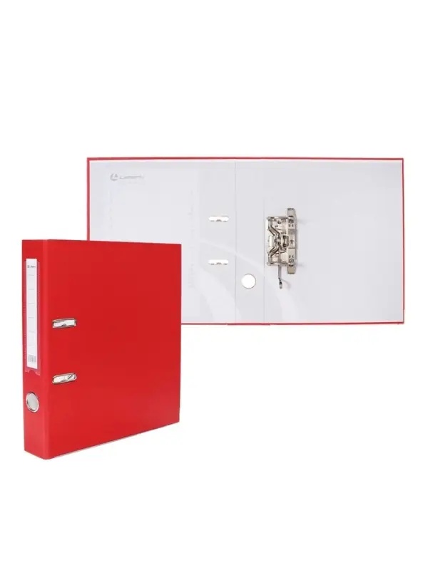 Папка-регистратор А4, 50 мм, ПВХ, тиснение &laquo;лен&raquo;, металлическая окантовка, карман на корешок, собранная, красная
