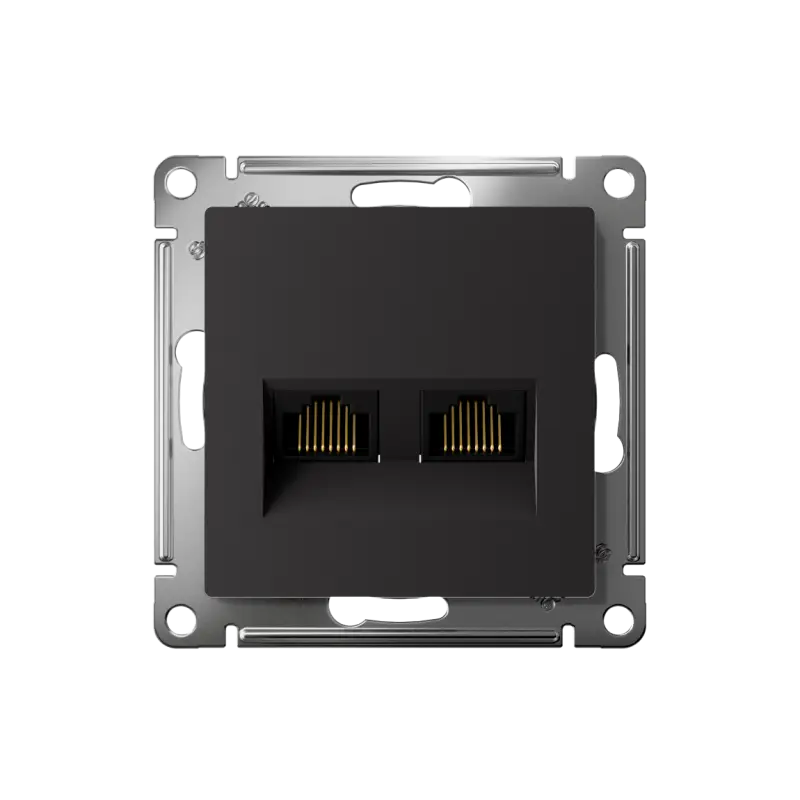 Розетка ATLASDESIGN двойная компьютерная RJ45+RJ45 категория 5E механизм карбон