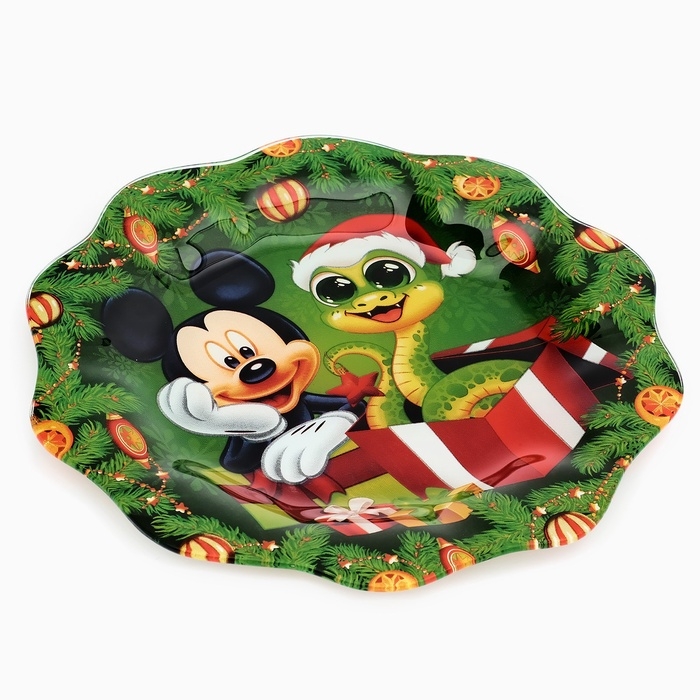 Тарелка стеклянная новогодняя символ года 2025 Змея «Новогодний сюрприз», Микки Маус, 23 см Тарелка стеклянная новогодняя символ года 2025 Змея «Новогодний сюрприз», Микки Маус, 23 см