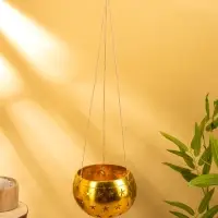 Подсвечник подвесной из кокоса, 14×14×10 см, золото