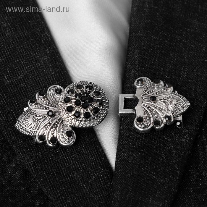 Зажим для кардигана «Восток», цвет чёрный в чернёном серебре Зажим для кардигана «Восток», цвет чёрный в чернёном серебре