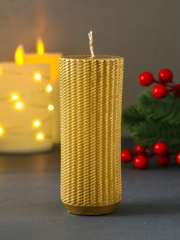 Свеча столбик "Вязаный" 47*117 мм,  лак золотая