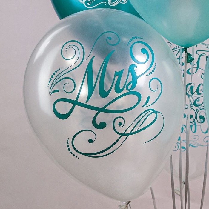 Шар латексный 12" &laquo;Свадьба. Бирюза&raquo;, шелкография, 2-сторонний, 5 дизайнов, набор 25 шт.